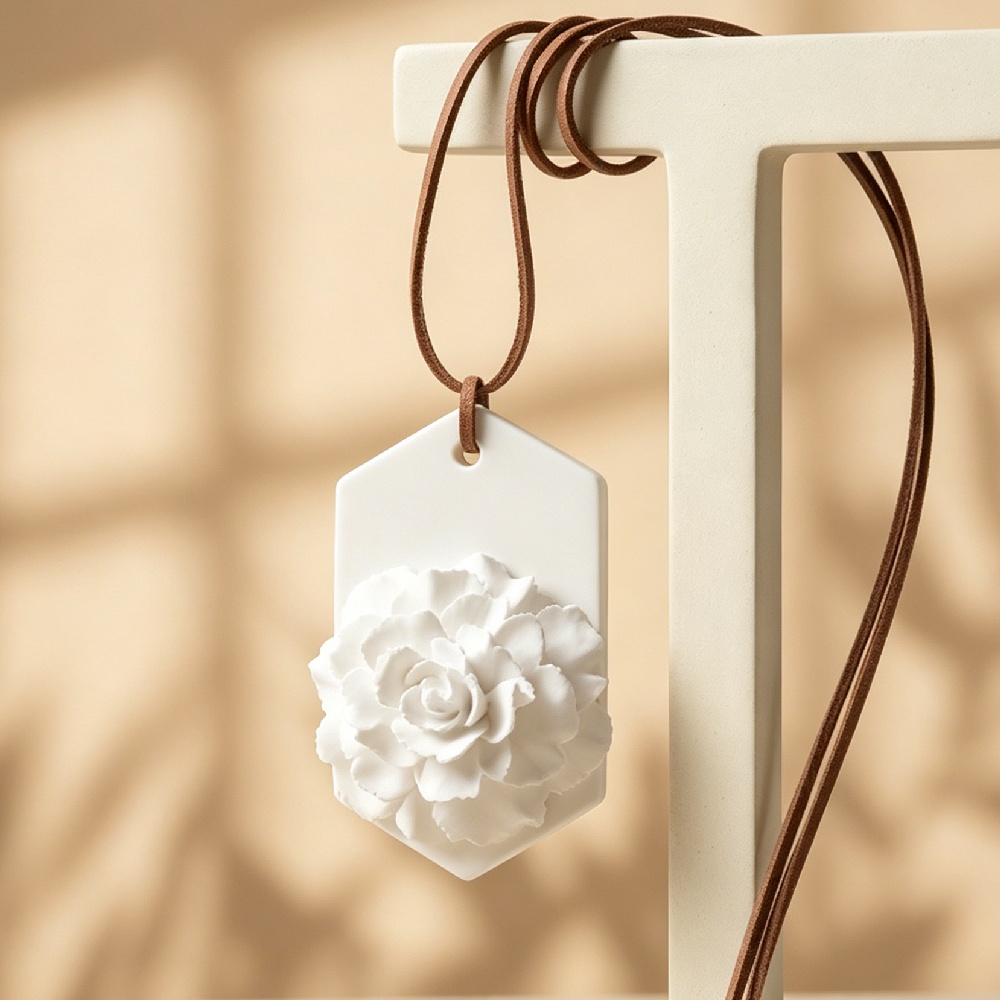 Car Air Freshener - White Ceramic 3D Relief Minimalist Hanging